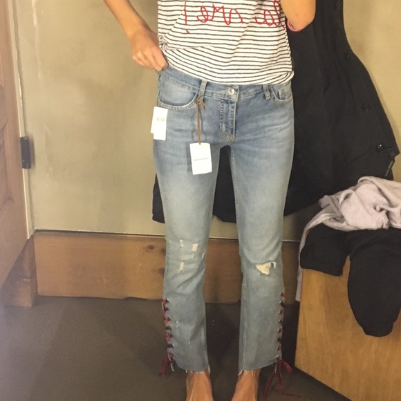 Anthropologie medium wash lace up jeans - Picture 2 of 6